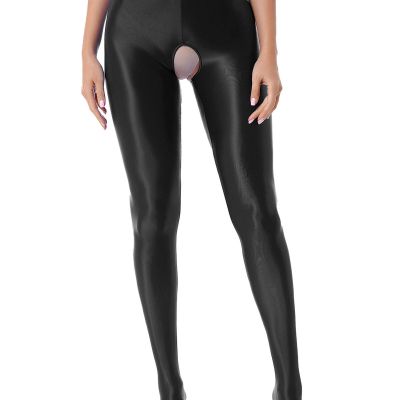 US Women Shiny Glossy Pantyhose High Waisted Pants Yoga Ultra Thin Footed Tight